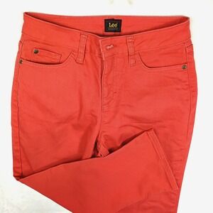 Lee Womens Mid Rise‎ Capri Pants Coral Red Stretch Cropped Jeans 6M